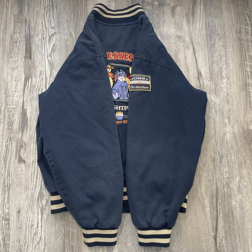 Disney Pooh Jacket Bomber Blue Snap Zip Bear Essentials Embroidered Vintage sz S - Picture 8 of 16